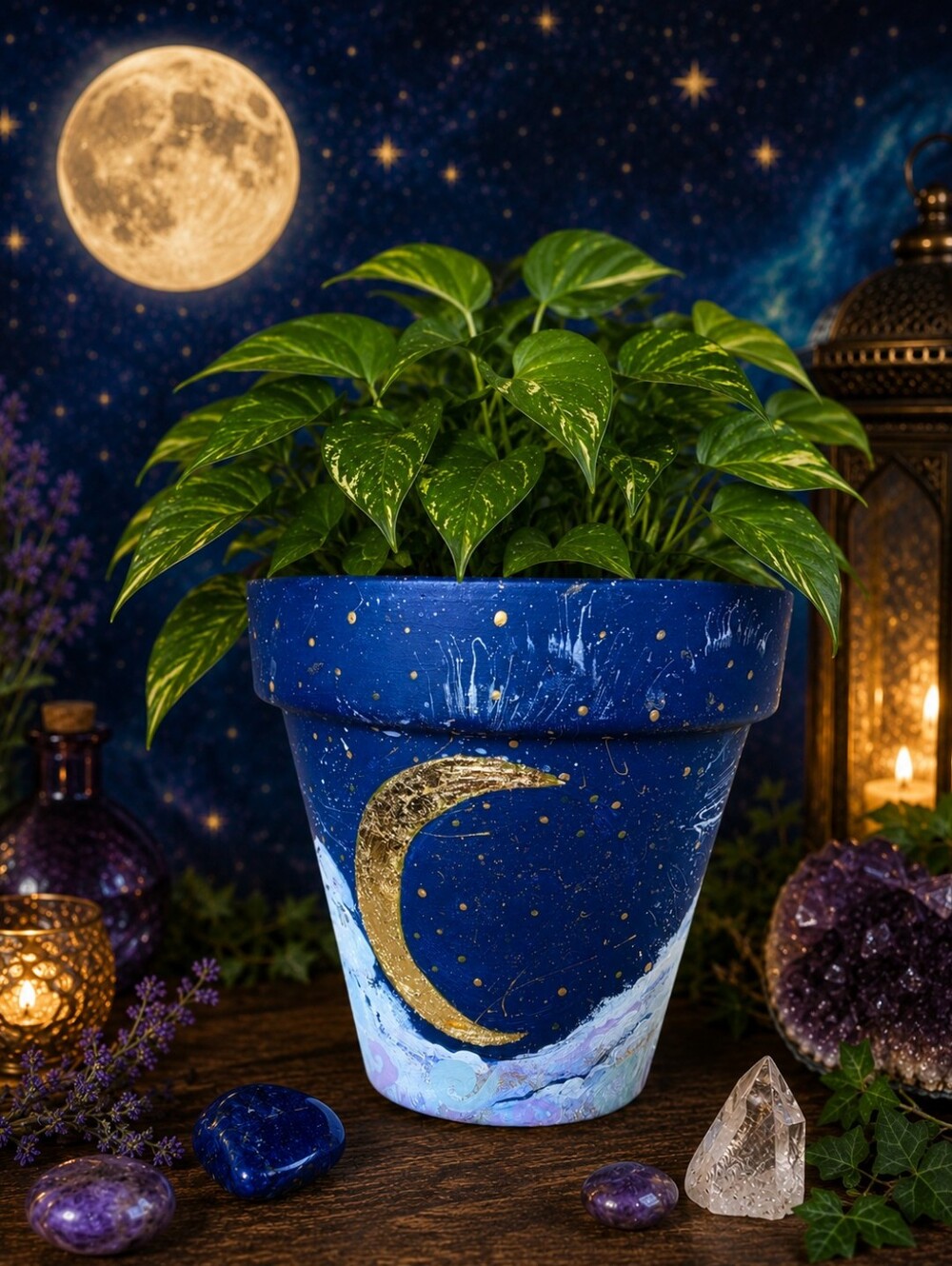 Gypsy Soul Creations "Celestial Storm" Hand-Painted 6" Terracotta Planter
